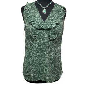 Carole Little Ruffled V Neck Semi Sheer Blouse